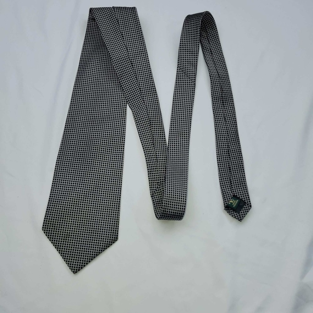 Ralph Lauren Silk Tie Mens Black White Grid Pattern Hand Finished USA - Picture 4 of 7
